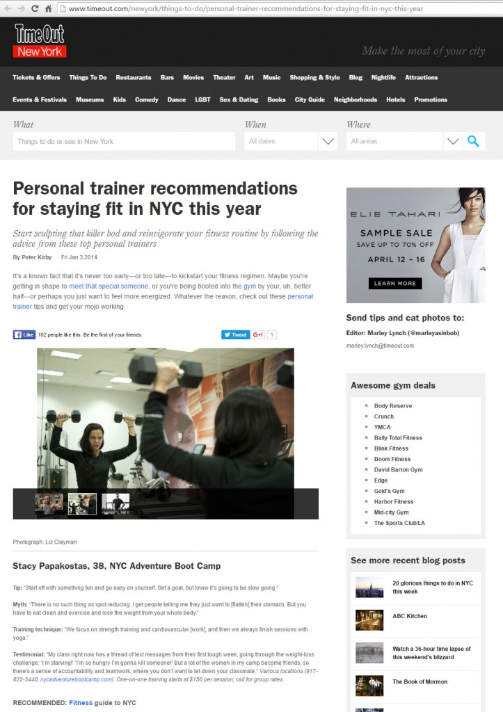timeout new york personal trainer recommendations